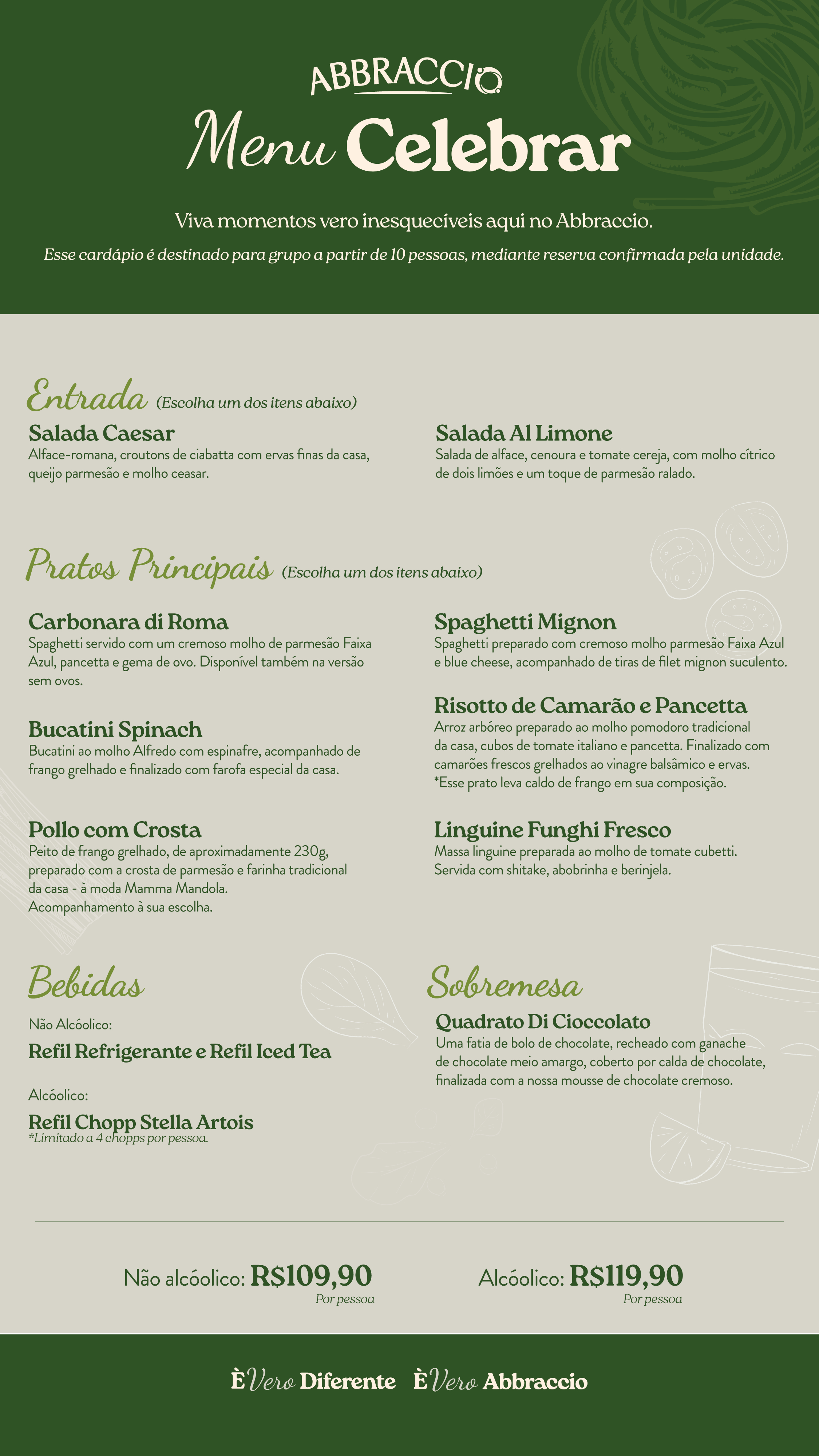 Menus para eventos: almoço, jantar ou coquetel. – Abbraccio